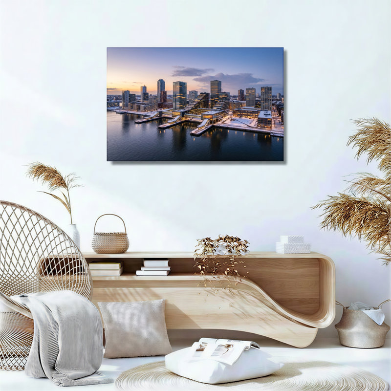 Ensemble de 1 tableau sur toile représentant la silhouette de la ville, 24"H x 36"W, Wrapped Canvas