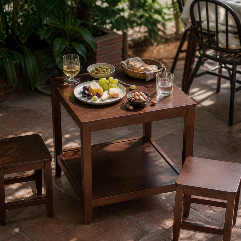 Une table d'appoint en bois massif avec une tablette de rangement, une table d'appoint carrée à deux niveaux, une armoire de chevet en bois pour le salon et la chambre à coucher, une petite table basse.