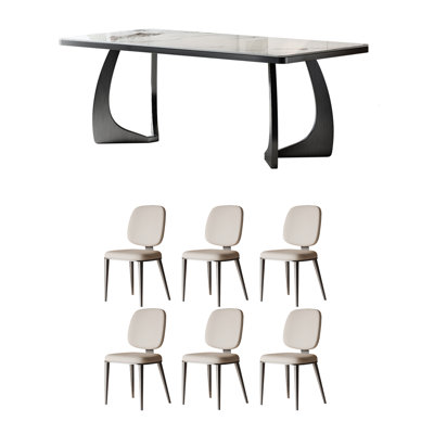 Modern simple rectangular rock slab table set