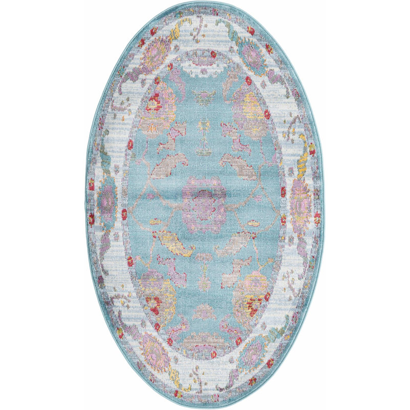 Tapis Paragon_Aqua et bleu, Ovale 3 pi 3 po x 5 pi 3 po