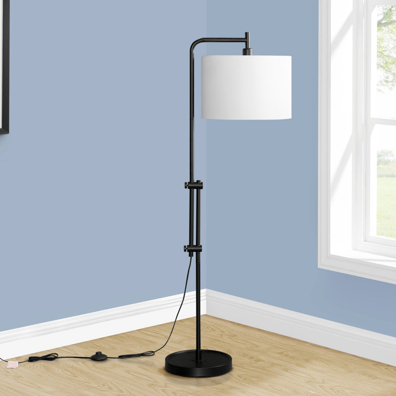 Contemporary 63 Inch Arc Floor Lamp With Elegant Ivory Fabric Shade And Durable Black Metal Base, Black