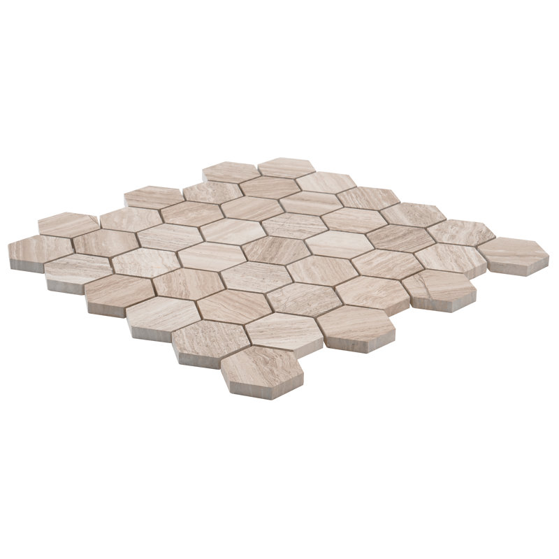 Thassos 2" x 2" Marble Honeycomb Mosaic Wall & Floor Tile, Wooden Beige