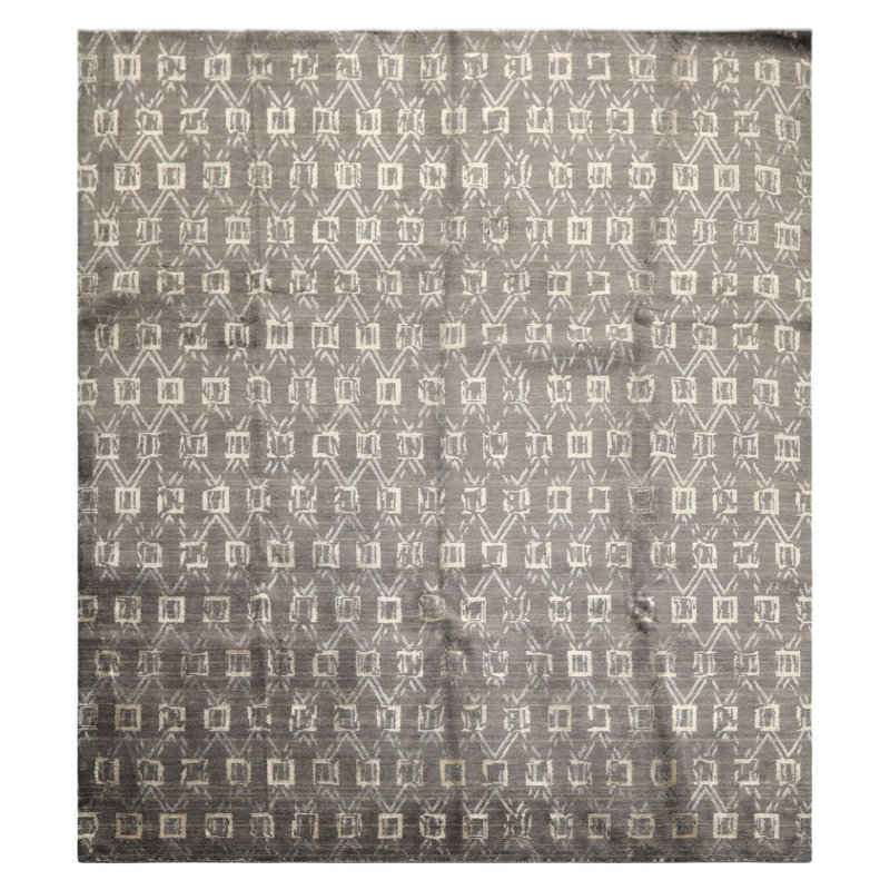 Tapis tibétain en soie de bambou en laine tissé à la main 8 pi 8 po x 9 pi 10 po