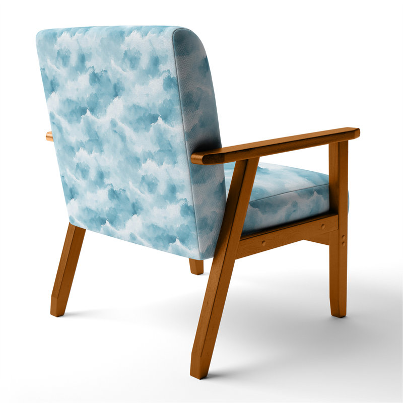 Chaise abstraite rembourrée - Fauteuil blanc Coastal Mist, Accoudoirs carrés bruns