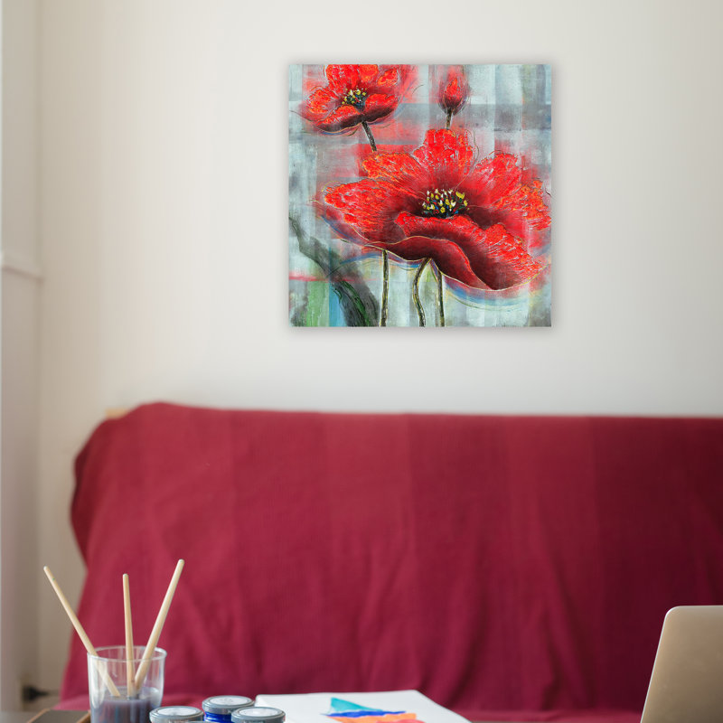 Fleurs - peinture sur toile tendue, H 30 po x l 30 po x P 1,5 po