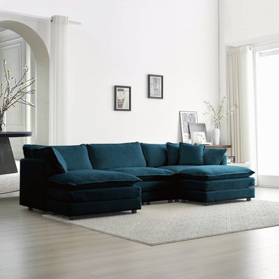 Canapé modulaire en U avec repose-pieds réversible, canapé d'angle convertible 5 places avec 2 repose-pieds, canapé doux et minimaliste moderne pour le salon, chenille bleue