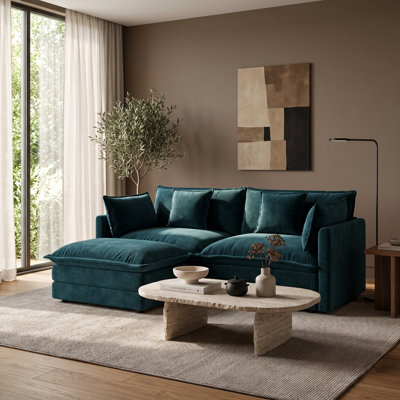 Canapé modulaire surdimensionné à deux places en chenille avec pouf amovible et assise profonde
