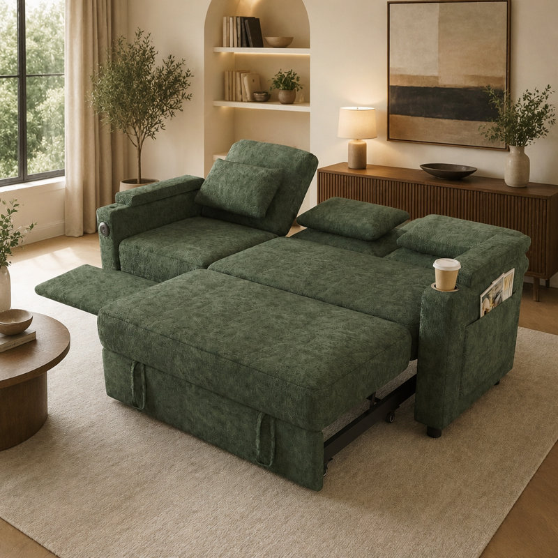 Canapé-lit pliable 3-en-1, Chenille verte