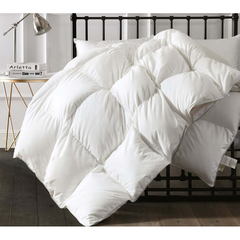 Insertion de couette en duvet d'oie à plumes en lin 650 pi, Lit simple, Blanc