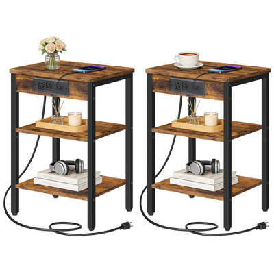 21.7'' Tall End Table Set with Charging Station and Shelves
