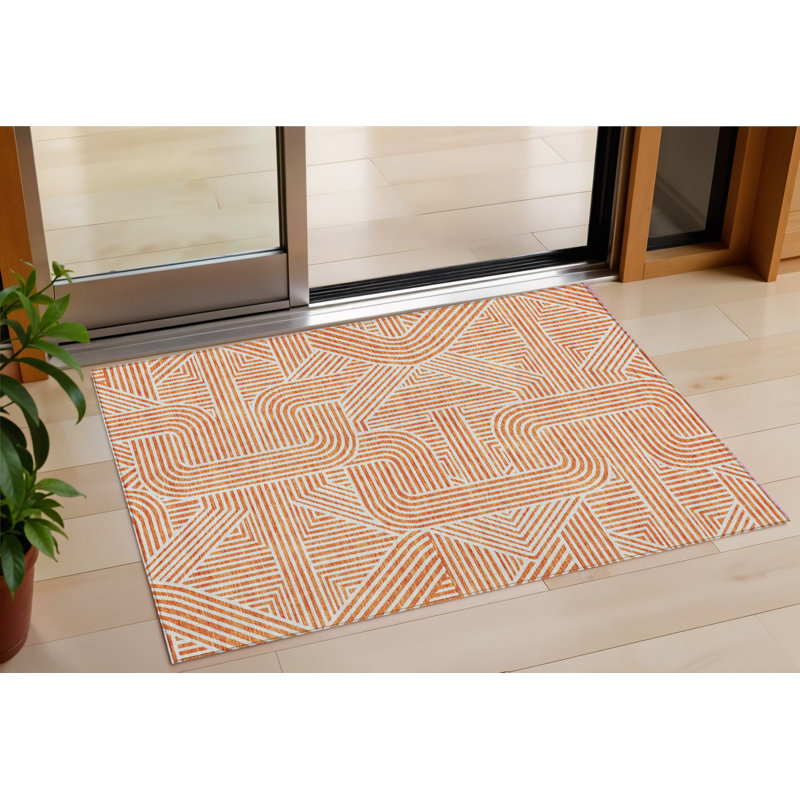 Tapis extérieur lavable abstrait orange 3 pi x 5 pi