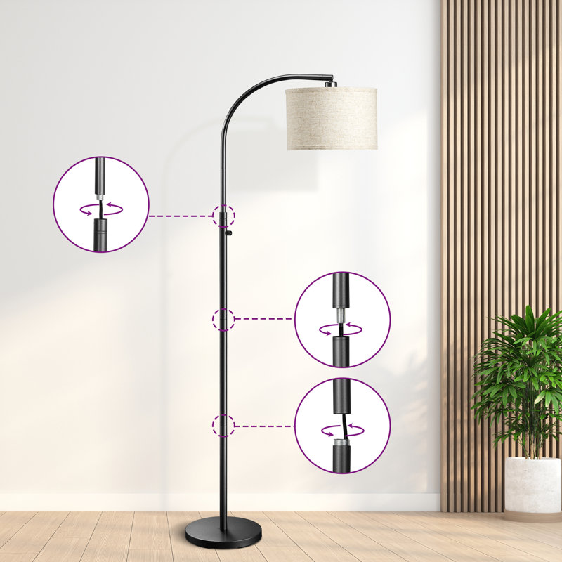 63.4'' Arched/arc Dimmable Floor Lamp With Bulbs Included, Black