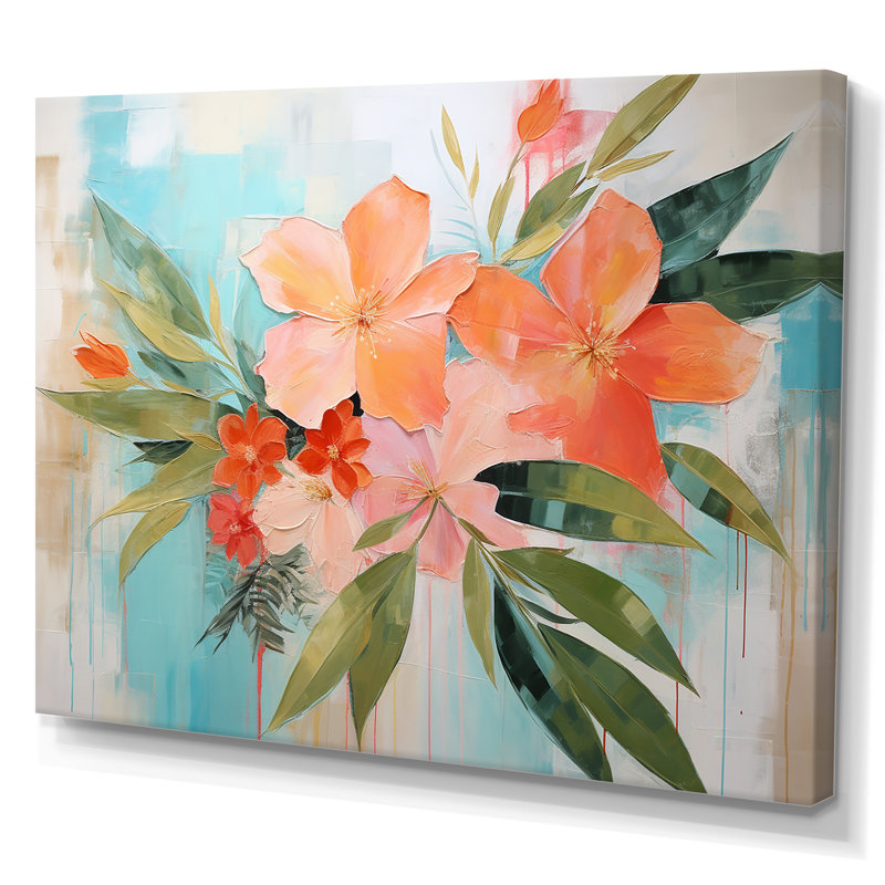 Art moderne moderne, fleurs tropicales roses et vertes - Collages abstraits, H 30 po x l 40 po x P 1,5 po, Toile tendue