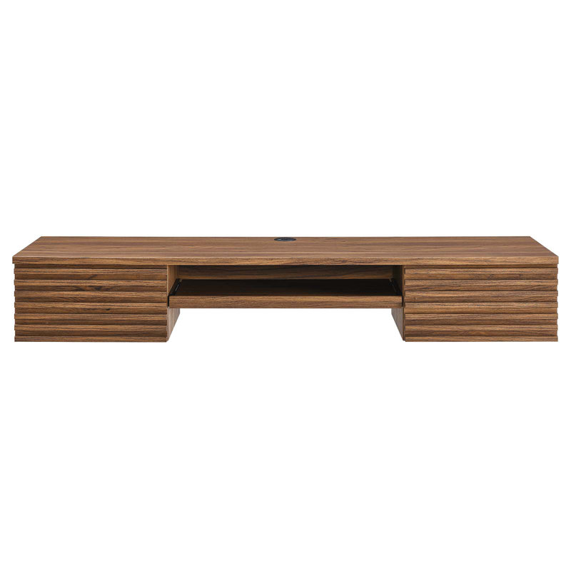 Mid-Century Modern Walnut Grain Wall-Mounted Desk with Drawers