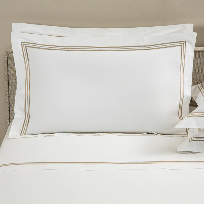 Triplo Bourdon Pillow Sham, Standard, White/Savage Beige