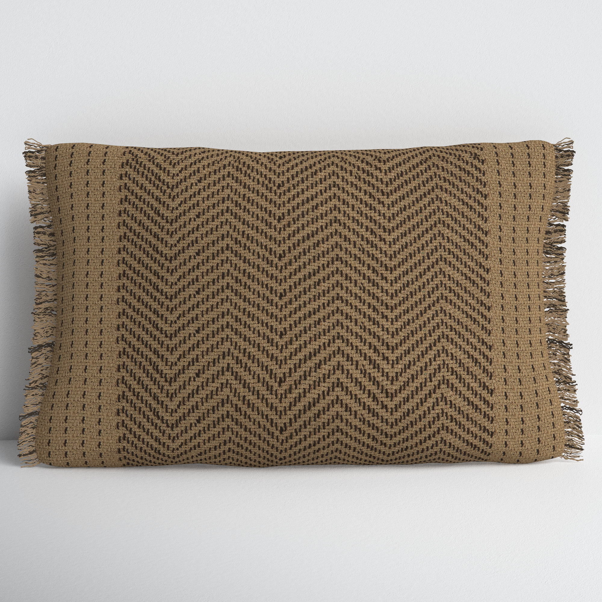 Carey Fringed Cotton Lumbar Throw Pillow, Polyester/Polyfill, Natural