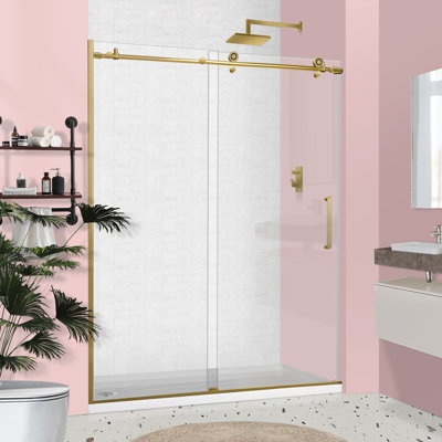 60" W x 76" H Sliding Frameless Shower Door with 5/16" (8mm) Clear Tempered Safety Glass, ANSI Z97.1 Certified for Bathroom