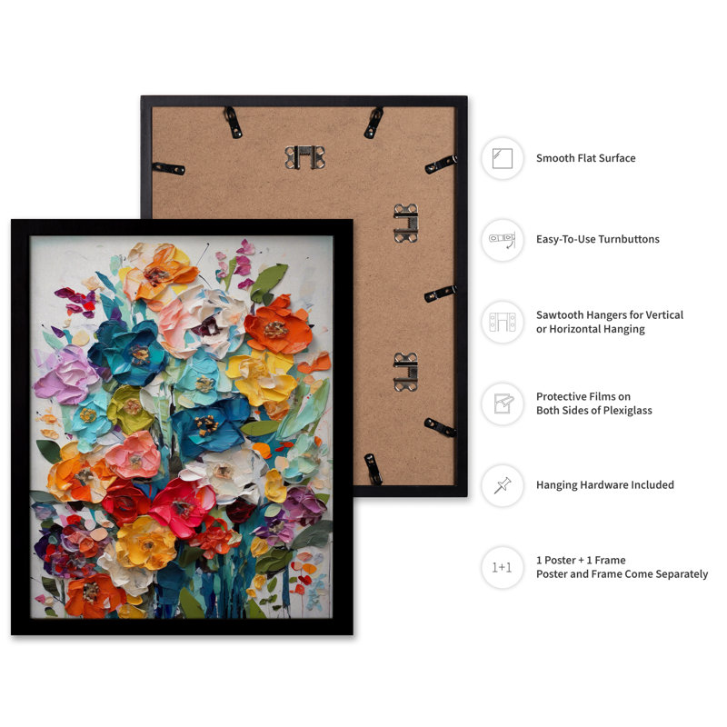 Aquarelle fleurs sauvages, Cadre noir, Affiche, H 08 po x l 10 po