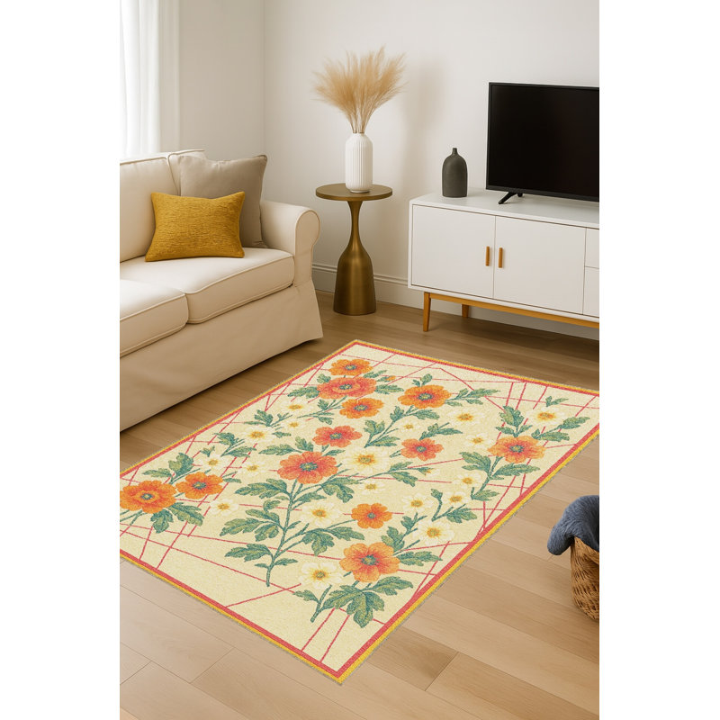Tapis beige tissé traditionnel Mosso, 3'3" x 6'7"