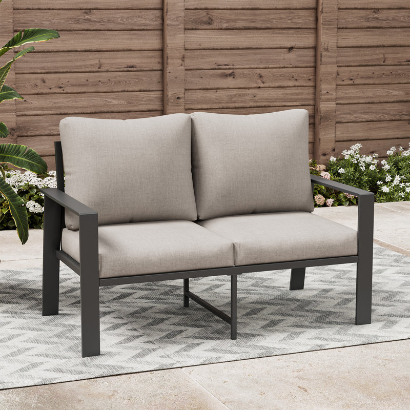 Outdoor Aluminum Loveseat With Cushions, Beige