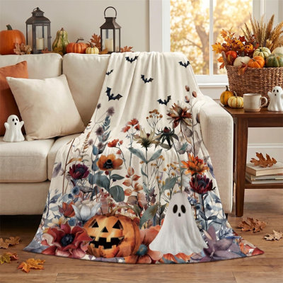 Jeté d'Halloween en flanelle, chauve-souris beige, fleur de chauve-souris, gobelin, hallowmas, douces couvertures en molleton douillet et moelleux pour canapé-lit, cadeaux idéaux pour les adultes 80 x 60