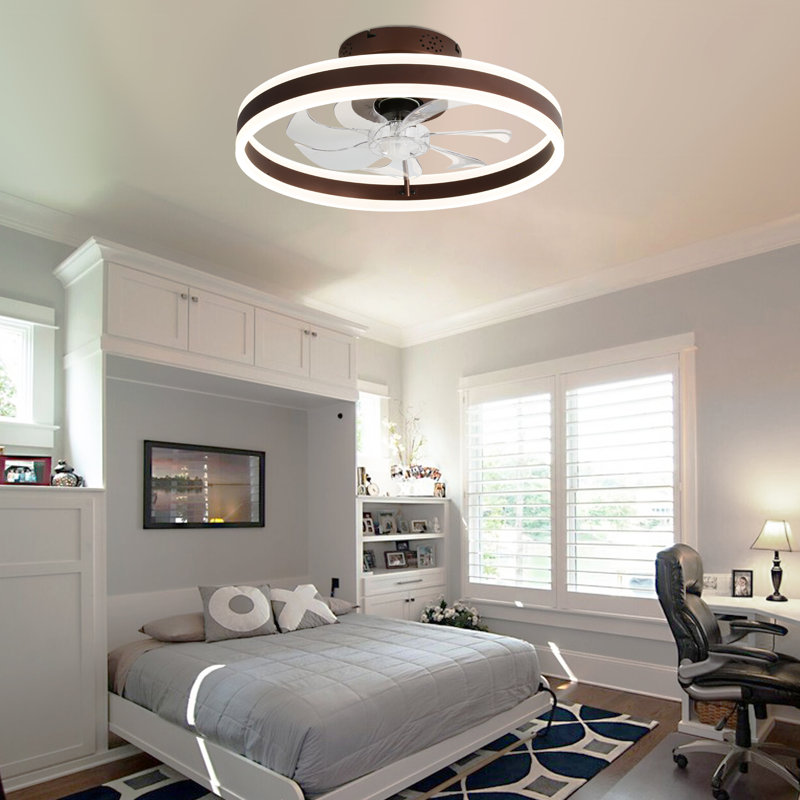 Desnoyer 19.7 inch Smart APP Low Profile Ceiling Fan Remote Control 6-Speed Flush Mount LED Lighting, Coffee
