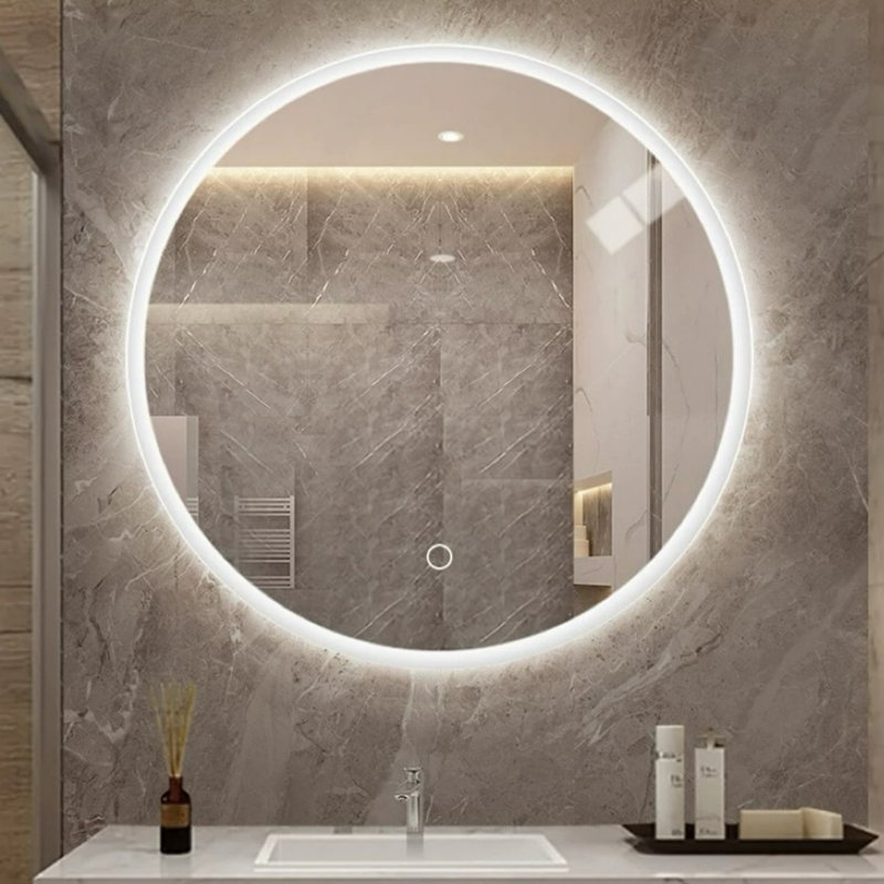 Miroir de salle de bain à DEL avec lumière, miroir de meuble-lavabo mural, antibuée, température de couleur réglable et fonction de gradation, convient aux miroirs de maquillage dans les chambres et les salles de bain