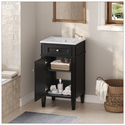 Elegant French Style Bathroom Vanity with Ceramic Sink, Soft Closing Door, and Adjustable Shelf for Compact Spaces