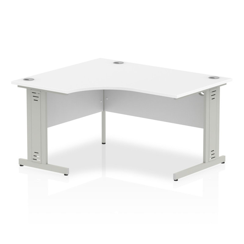 Tibay L-Shaped Metal Base Computer Desk, White, Silver