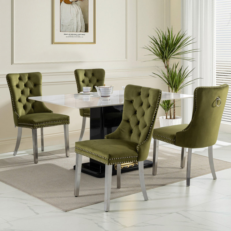 Chaises de salle à manger, chaise de salle à manger rembourrée haut de gamme avec anneau clouté, 6, Black, Noir