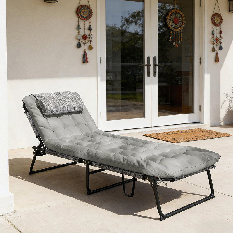 Chaise longue d'extérieur, chaise longue pliante, Gris