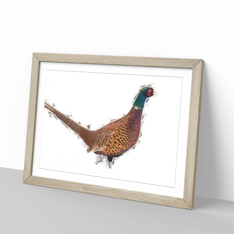 Pheasant Bird in Winter - Picture Frame Graphic Art Print, 48cm H x 65cm W x 2cm D, Oak Framed