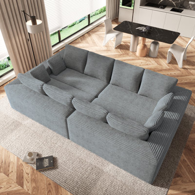 Boneless Aruba 8-Seater Modern Modular Cloud Plush Corduroy Fabric Sectional Sofa,No Assembly Required