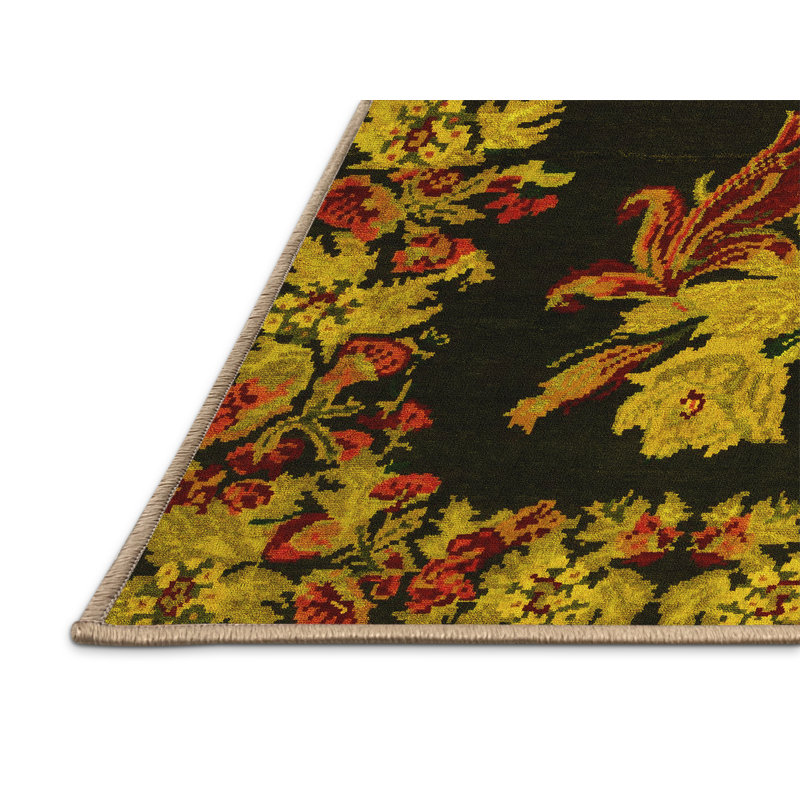 Washable Floral Indoor Rug, Rectangle 6' x 9'