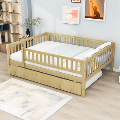 Aldora Wood Daybed with Twin Trundle and Fence Guardrails by Lark Manor