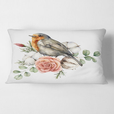 Robin Redbreast with Rose and Leaves Rectangular Pillow Cover & Insert