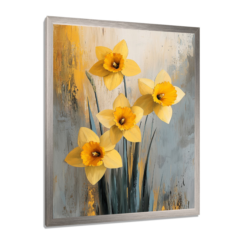 Hermina - Floral Wall Art, Argent argent, H 32 po x l 24 po, Reproduction encadrée d'une seule photo