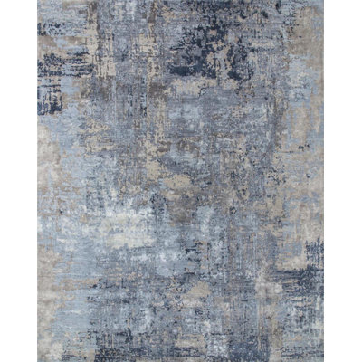 Contemporary One-of-a-Kind Rectangle 9'1" X 12'1" Wool Area Rug Blue