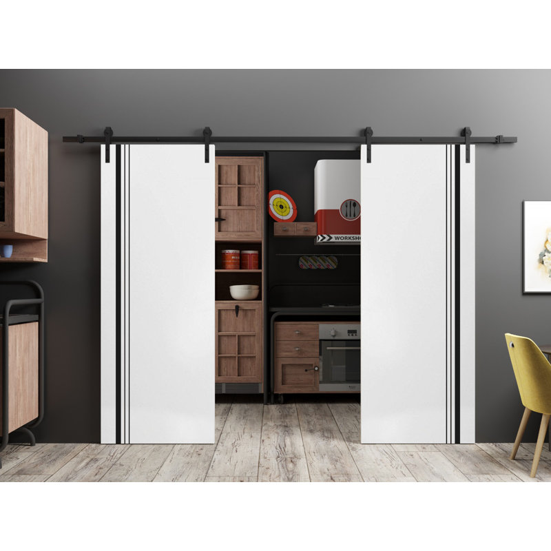 Porte de grange en bois massif massif, Satin blanc, 64 po x 96 po