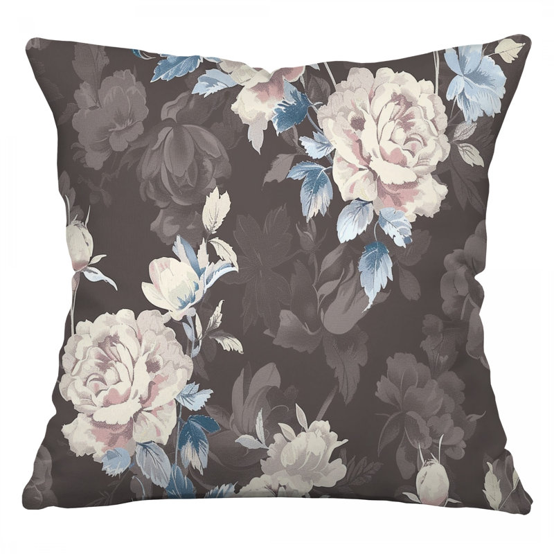 Coussin décoratif à motif floral, coussins en sergé de coton botanique, H 20 po x l 20 po