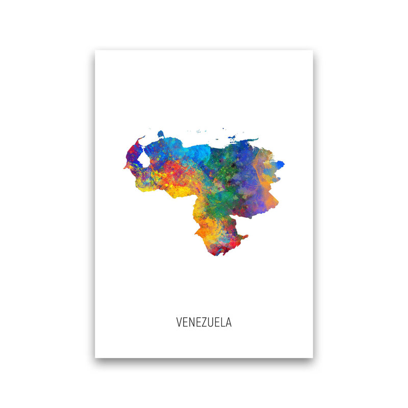 Venezuela Watercolour Map by Michael Tompsett - Print, 30cm H x 21cm W x 1cm D, Unframed