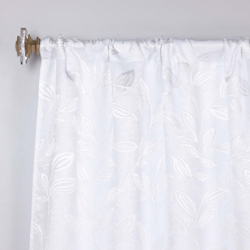  Modern Bohemian Leaves Pattern 100% Polyester Machine Washable Room Darkening Blackout Curtains, White, 26" W x 84" L