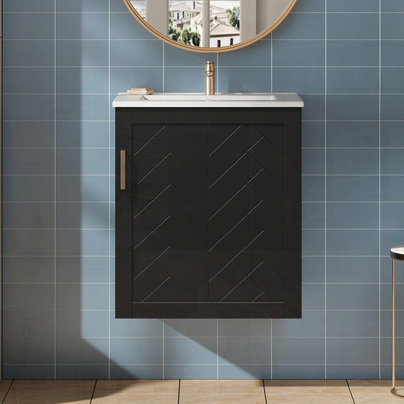 Meuble-lavabo mural moderne avec porte à fermeture douce, Noir