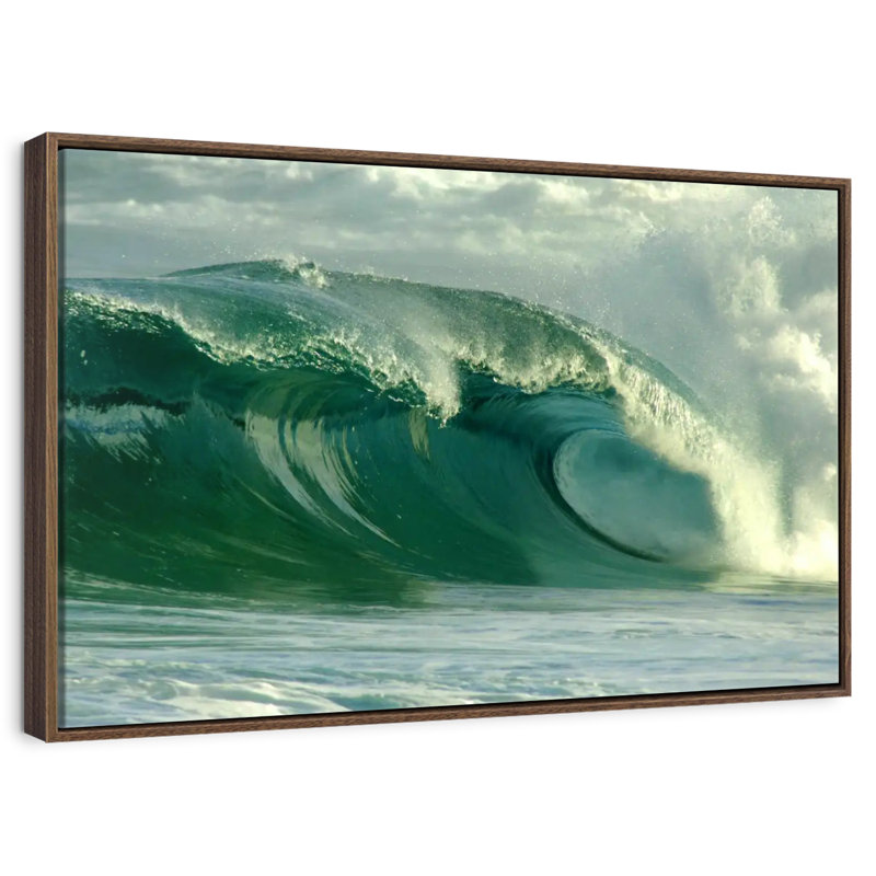 Vague d'océan vert, Cadre flottant noyer, 31 po x 21 po