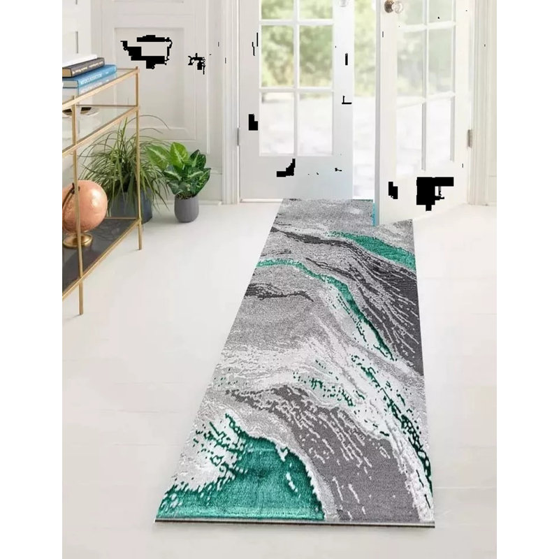 Abstract Flatweave Shag Area Rug, Runner 60 x 220 cm