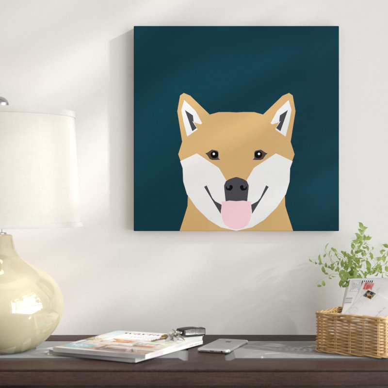 Shiba Inu, impression sur toile tendue, H 26 po x l 26 po x P 1,5 po, Toile avec cadre noir, Pas de tapis