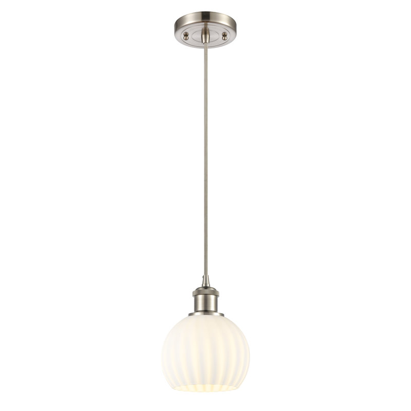 Luminaire suspendu vénitien blanc Ballston, Nickel satiné brossé, H 8 po x l 6 po x P 6 po