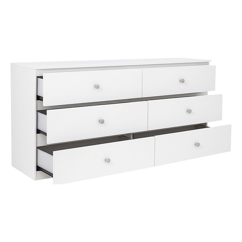 Tiroir blanc en titane à 6 tiroirs 47 po Large commode, Blanc