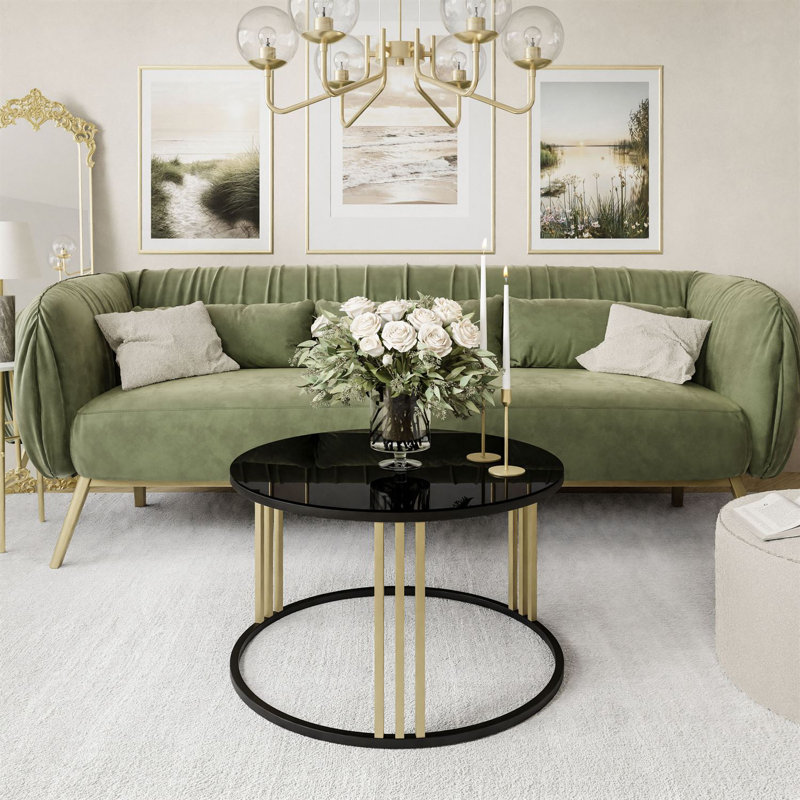 Baird Frame Coffee Table, Black/Gold, Black Glass