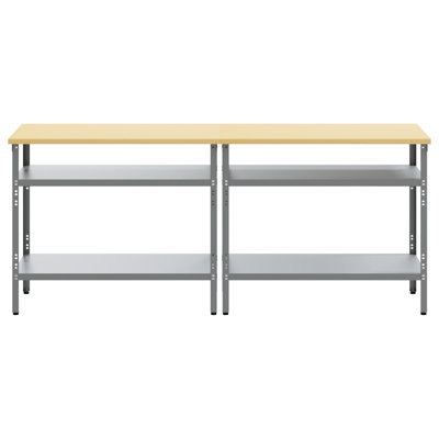  Set Of 2 Grey Steel, Wood Medium Height-Adjustable Shelves